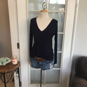 Front and back v neck navy blue tunic top